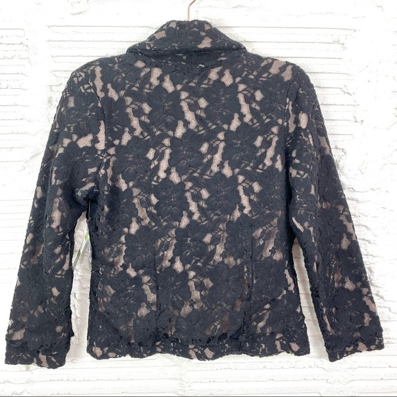 Nic + Zoe Black & Tan Lace Burnout Wool Blazer Jacket Size Petite Medium - Picture 2 of 15